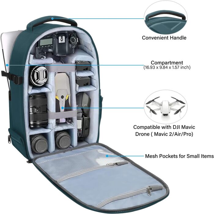 MOSISO Рюкзак для камери, DSLR/SLR/беззеркальної фототехніки, водонепроникний, з кріпленням для штатива, відділення для ноутбука 15-16 дюймів, сумісний з Canon/Nikon/Sony, блакитно-зелений