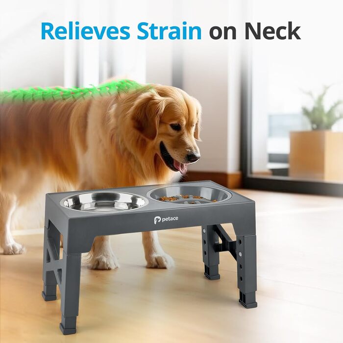 Elevated Dog Bowls Set - Stainless Steel & No-Drip Design - Adjustable Height, 2x 1.2L & 0.8L - Grey
