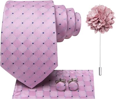 Чоловіча краватка Hi-Tie чорно-рожевого кольору з візерунком пає, смужки, крапки. Комплект з краватки та нагрудного хустинки. Ідеально для вечірок, весіль, офіційних заходів та бізнесу.