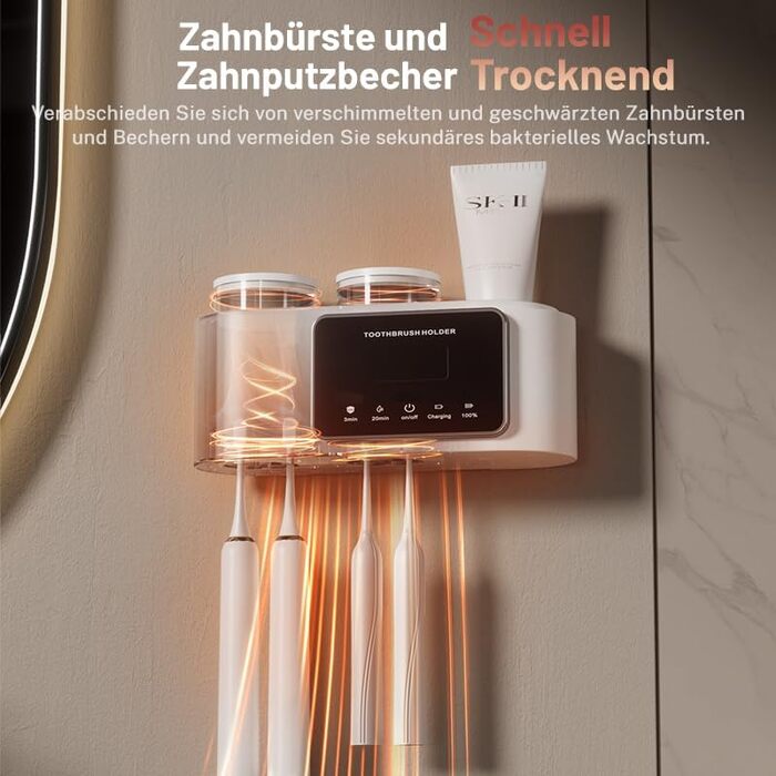Wall-Mounted Toothbrush Holder, Bathroom Toothbrush Holder Set for Kids and Adults, 4 Brush Slots, 2 Magnetic, Bathroom Organizer Cups (2 Cups - Black)