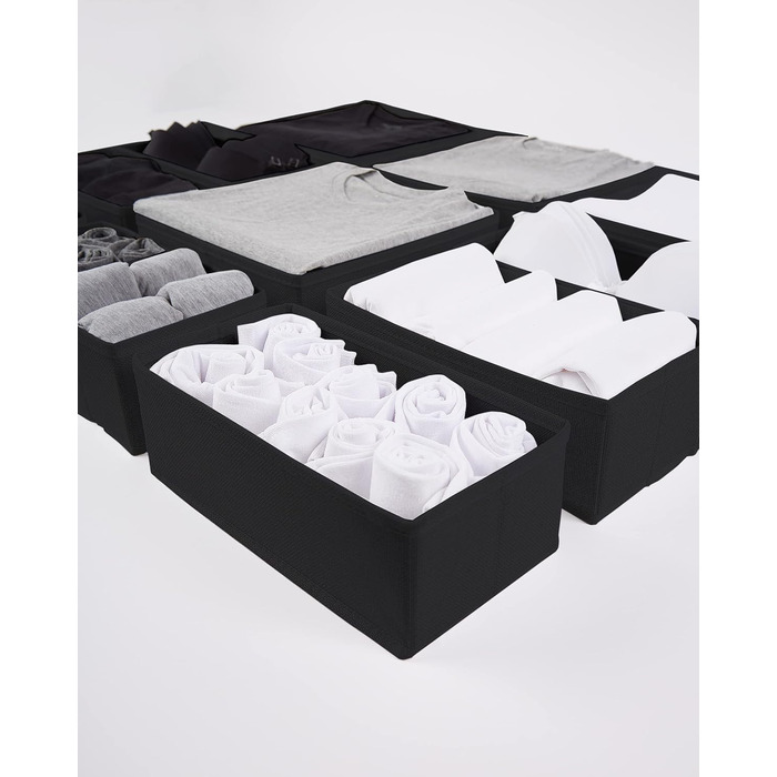 Large Drawer Organization System 12-Piece Set of White Boxes Storage Organizer Drawer Closet Organizer Storage Box Closet Organizer (Black, 4=28x28x10cm, 6=28x14x10cm, 2=14x14x10cm)