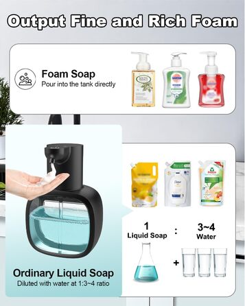 Автоматичний диспенсер для мила Dalugo з USB-C, 500 мл, настінний, електричний сенсор, регульований, для кухні та ванної кімнати, чорний, диспенсер для рідкого/пінистого мила