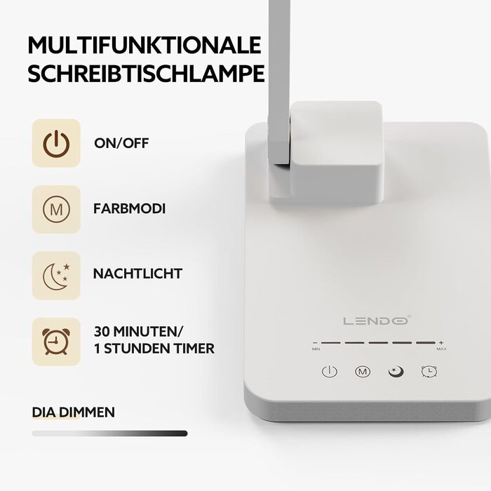 LED лампа настільна LENDOO з двома головками, регульована яскравість 700 люмен, 5 рівнів регулювання, 5 кольорових режимів, USB-порт для зарядки та вбудований акумулятор 2000mAh, для дітей, спальні, читання (білий - квадратна)