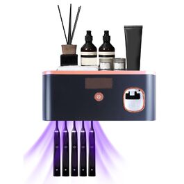 Електричний тримач зубних щіток з дозатором пасти, UV-дезінфекція, настінний, 2 способи зарядки (золотий/чорний)