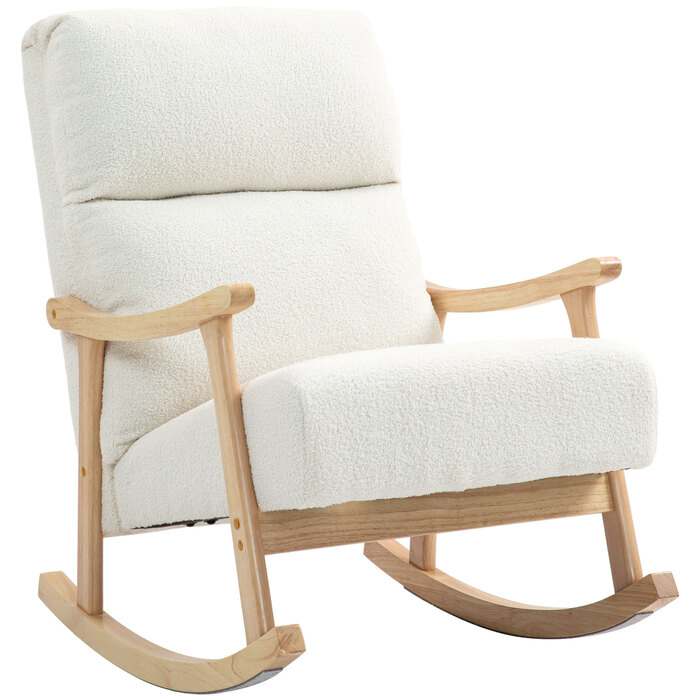HOMCOM Rocking Chair, Ergonomic Swivel Chair, Armchair, Still Chair with Velvet-Look, Rocking Chair with a Load Capacity of 120 kg, for Bedroom, Living Room, Cream White | Aosom