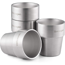 Hivexagon 300ml Set of 4 Double-Walled Stainless Steel Cups - Ideal for Cold Drinks - Dishwasher Safe HG515