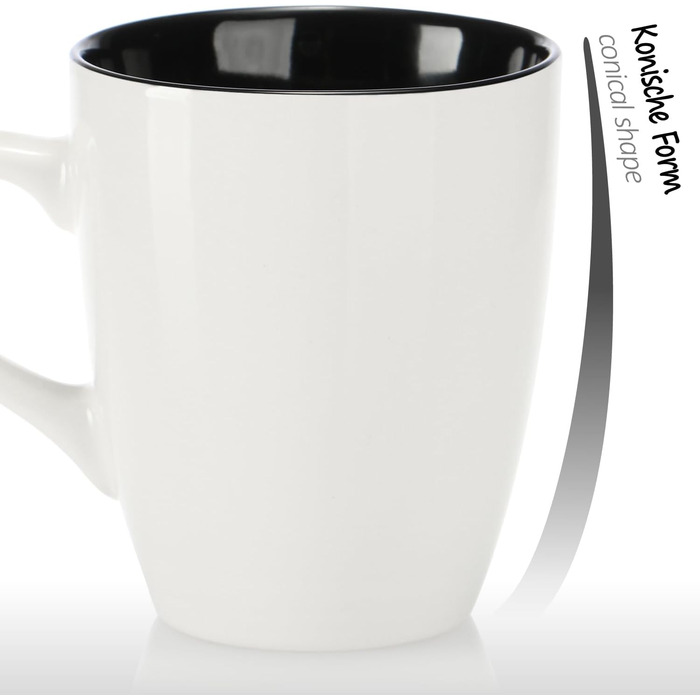 Набір керамічних чашок Com-Four® 6 шт. - 350 мл, для кави та гарячих/холодних напоїв, сучасний дизайн, блакитно-зелено-сірий колір, 6 шт. (чорний/білий)