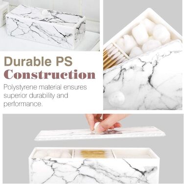 Організатор для ватних паличок та дисків Luxspire з 2 відсіками. Косметичний бокс для зберігання з кришкою. Білий колір.