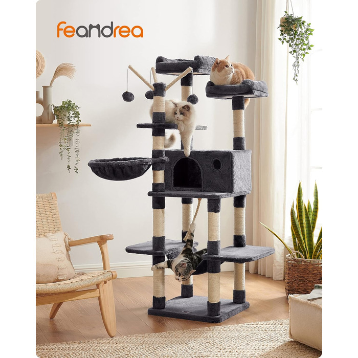 Дряпалка для котів Feandrea XXL, 164 см, сірий, 50 x 50 x 164 см