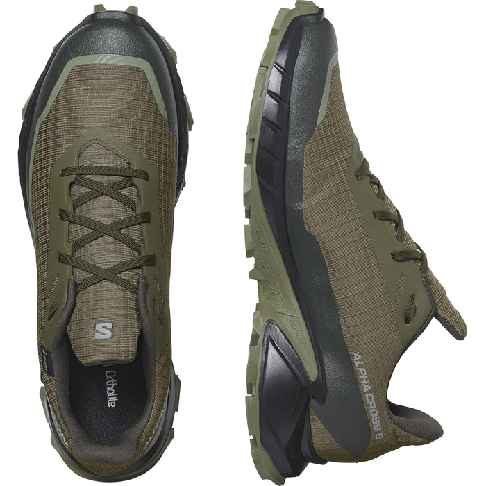 Чоловічі трейлові кросівки Salomon Alphacross 5 Gore-Tex (46 2/3 EU, Olive Night Black Deep Lichen Green)