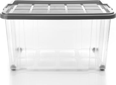 BigDean 4-Piece 60L Storage Box with Lid, Large Steel Grey - Stackable, Robust Box, BPA-Free - Rollable Storage Box with Secure Click Closures - Made in Germany