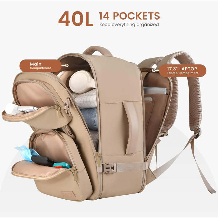 LOVEVOOK Рюкзак для ручної поклажі, 40L, жіночий, для ноутбука 17.3
