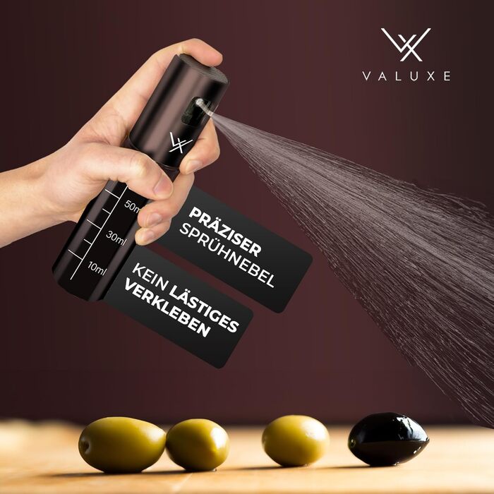 Розпилювач для олії та оцту VALUXE® з УФ-захистом, скляний, нержавіюча сталь, 100 мл (шоколадно-коричневий) - для оливкової олії, кухонний розпилювач