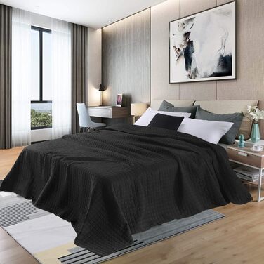 WOLTU Стеганий плед-плед для ліжка 170x210 см, чорний, двосторонній, 360GSM, Patchwork, для двоспального ліжка