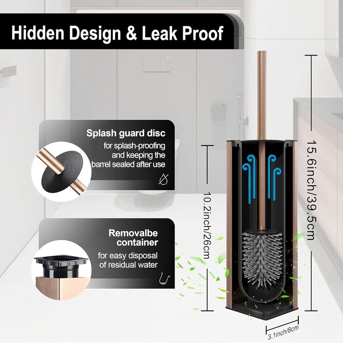 Набір для туалету BVL з щіткою та тримачем, метал, рожеве золото, 2 насадки