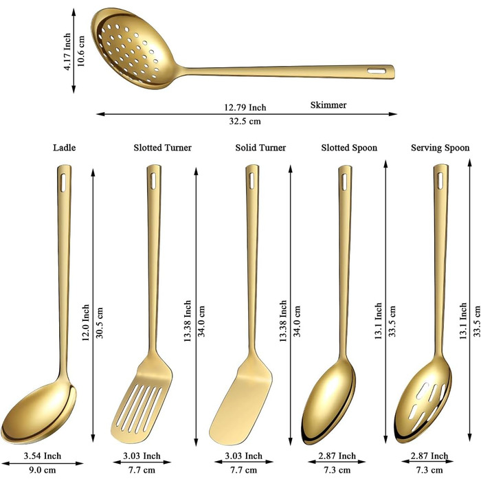 Набір кухонних аксесуарів Evanda (6 шт.), нержавіюча сталь, важкі кухонні прилади, набір лопаток, кухонні аксесуари для дому (Золотий)