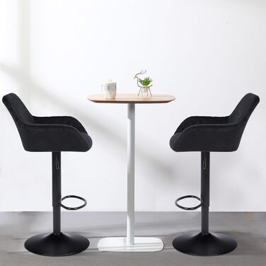Ralex Velvet Bar Stools 2-Pack - Adjustable Swivel Bar Chairs with Backrest & Armrests for Kitchen, Bar & Counter - Black