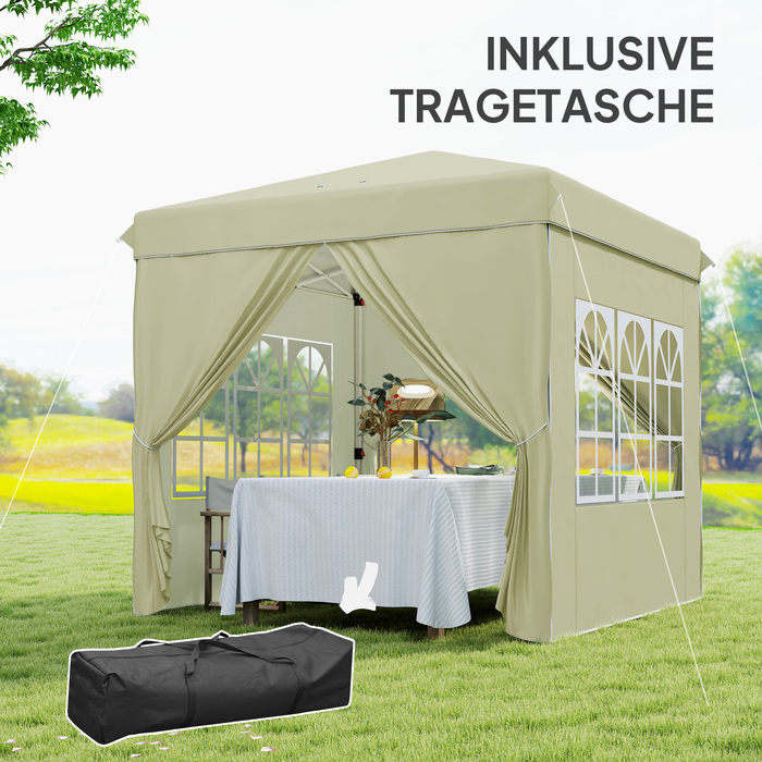 Outsunny Gazebo approx. 2.5x2.5m, water-resistant, stable, winter-proof, pop-up folding gazebo, UV protection 50+, foldable party tent, garden tent with 4 side panels, bag, garden gazebo for camping, garden, cream white | Aosom