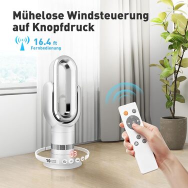 Безлопатевий вентилятор-нагрівач 2-в-1 TP18Pro: 10 режимів охолодження, 3 - обігріву, дистанційне та сенсорне керування, тихий DC-двигун