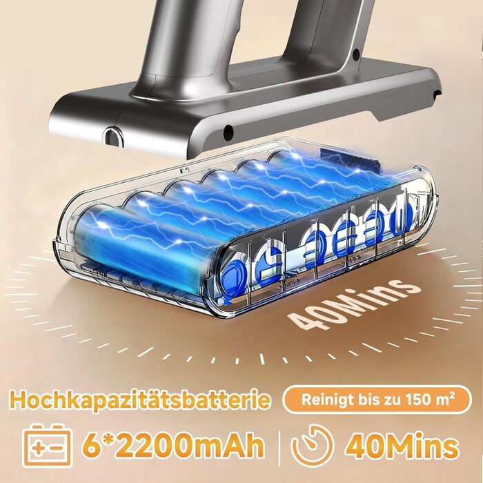 Акумуляторний пилосос Hearten 4-в-1 з LED дисплеєм та антизаплутувальною щіткою, керування одним дотиком, бездротовий пилосос з LED-підсвічуванням для шерсті тварин/килимів/твердих поверхонь (жовтий)