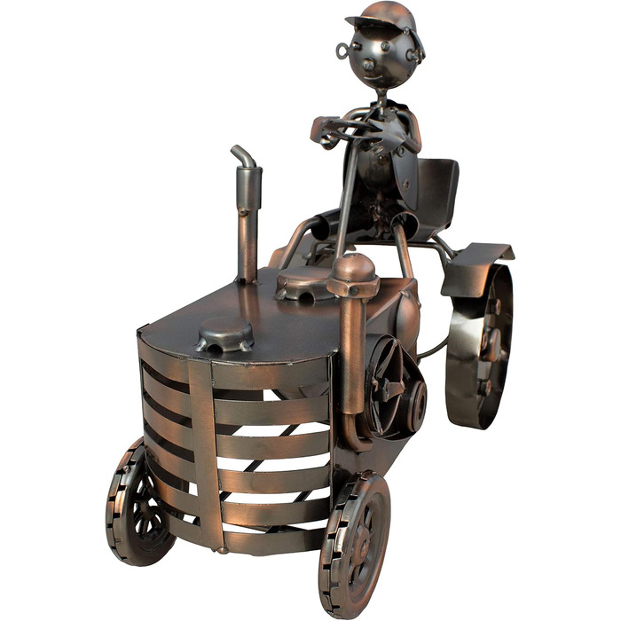 BRUBAKER Tractor Wine Bottle Holder with Tractor Driver - Decorative Object, Metal Bottle Stand with Greeting Card for Wine Gifts