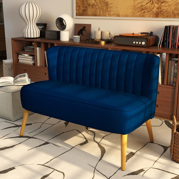 HOMCOM Two-Seater Kitchen Sofa, Armless Sofa, Easy-Care Sofa, Dark Blue