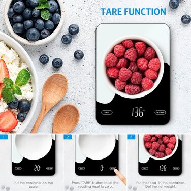 Brifit Kitchen Scale with App - 10kg/1g Digital Food Scale with Calorie Counter, LED Display, Tare Function, USB Rechargeable