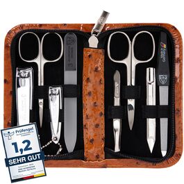 Набір для манікюру 'Roma' від DREI SCHWERTER: 8 інструментів (ножиці, щипці, пилочки, інструмент для чищення) - колір коньяк/straussoptik