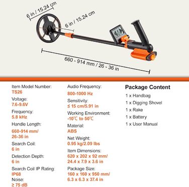 Металдетектор VEVOR Profi: професійний прилад для пошуку металу з котушкою 30 см, 7 режимів, водонепроникність IP68 (до 3 м), пошук золота, регульована ручка, Bluetooth-гарнітура, точне визначення місця розташування (15,2 см)