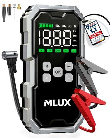 Пусковий пристрій (бустер) для авто Starthilfe 6000A 26800mAh з компресором 150 PSI, Powerbank для бензинових та дизельних двигунів, LED-ліхтарем