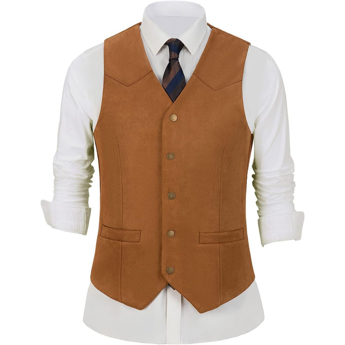 Костюм з велюру чоловічий Tuikayoo, жилет у стилі вестерн, коричневий, розмір L