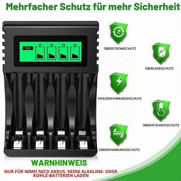 Зарядний пристрій POWEROWL з 8 акумуляторами: 4 AA 2800mAh + 4 AAA 1000mAh Ni-MH для швидкої зарядки