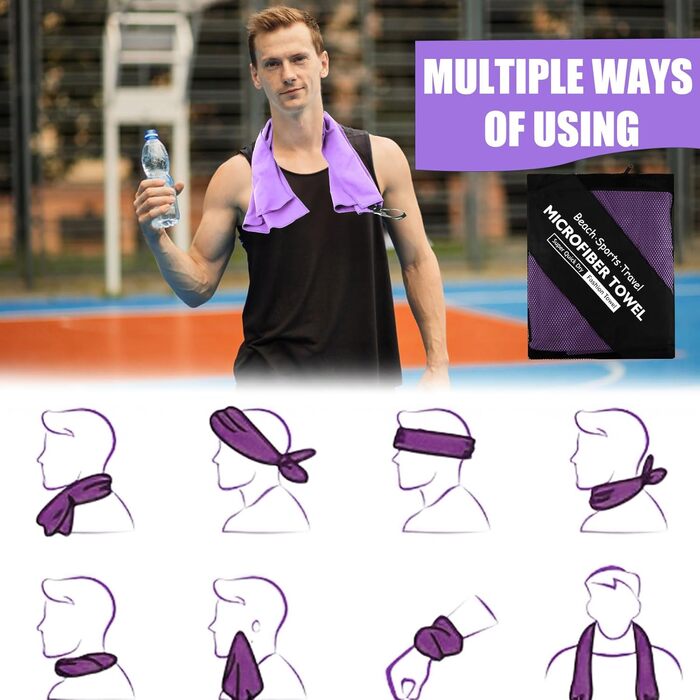 Набір рушників Neerow з мікрофібри (3 шт.): великий (152x76 см), фітнес (80x40 см), маленький (30x30 см), фіолетовий