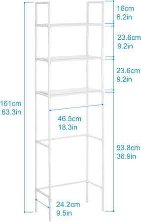LIUBEI 3-Tier Toilet Shelf, Bathroom Shelf Space-Saving, White Bathroom Organizer Shower Shelf Easy Installation