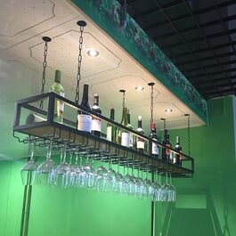 DSVONAUS Ceiling Shelf, Wine Rack, Adjustable Height Decoration Shelf, Retro Iron and Solid Wood Ceiling Shelf, Single Layer, For Bars/Restaurants/Kitchens (120 * 25 * 100cm) (180*25*100cm)