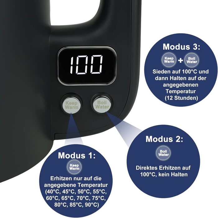 Bear 1.7L Stainless Steel Electric Kettle with Precise Temperature Control (40°C - 100°C), 1800W, Boil-Dry Protection, Double Anti-Scald, BPA-Free, LCD Display