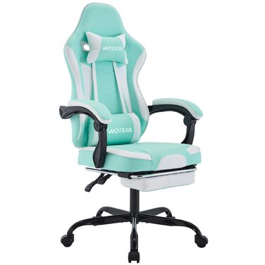 Ігрове крісло Gaming Chair з підніжкою та ергономічною підтримкою попереку, регульований нахил спинки 90-135°, офісне крісло (Greenwhite)