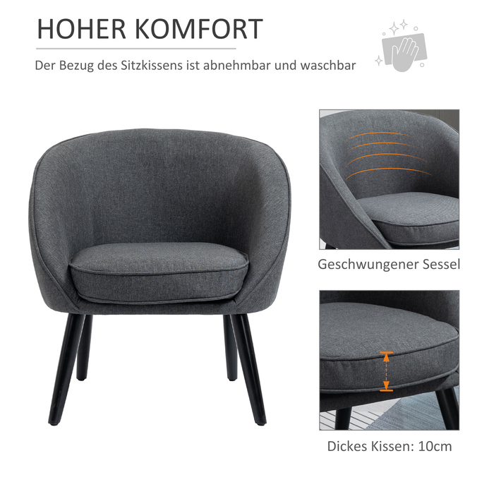 HOMCOM Lounge Chair Cocktail Chair Upholstered Chair Office Chair Living Room Chair Dining Room Modern with Linen-Look Wood Grey 71 x 65 x 75 cm | Aosom