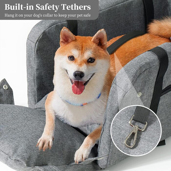 Автокрісло для собак Litthing: підставка на консоль для тварин з кріпленням на липучках та регульованими ременями, знімний та пральний чохол для маленьких собак та котів