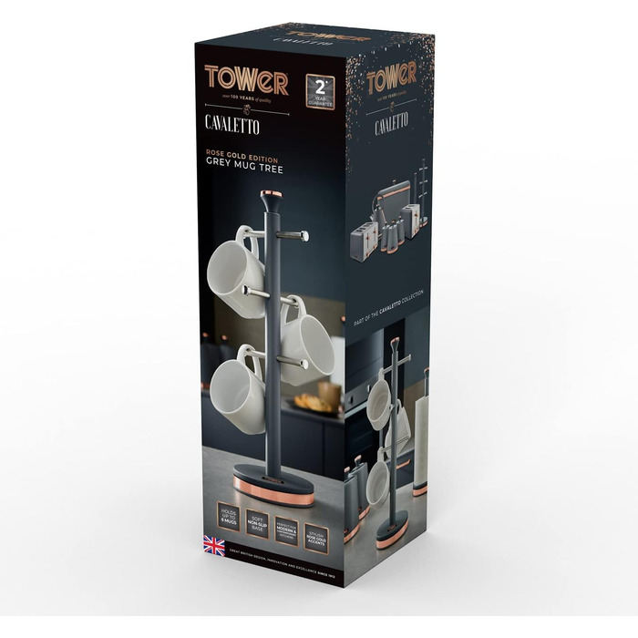 Tower T826132PNK Cavaletto Beaker Stand with Stainless Steel Stopper, Soft Base, Marshmallow Pink and Roségold (Grey and Roségold)