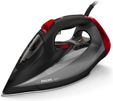 Праска Philips Azur GC4567/80, 2600 Вт, постійна подача пари 50 г/хв, паровий удар 250 г, підошва SteamGlide Advanced, чорна/червона