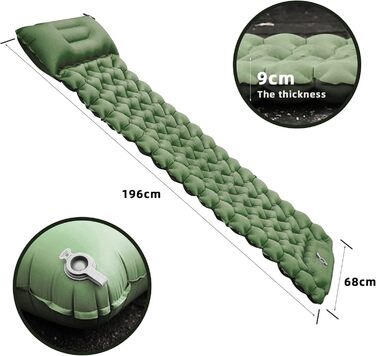 Каретка самонадувна туристична ізомат з подушкою, вологостійка та легка для кемпінгу та подорожей (зелена)