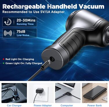 Портативний бездротовий ручний пилосос Brovamo з акумулятором, 12000Pa, для дому, авто, кухні, офісу, видалення шерсті тварин