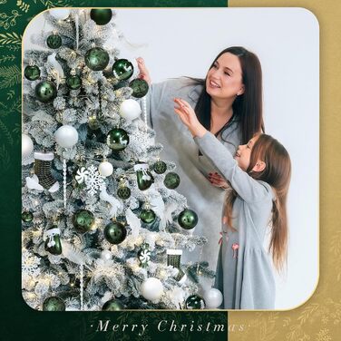 Набір ялинкових прикрас SOLEDI® 128 шт. Преміум якість, пластикові кулі білого кольору з зіркою, міцні та безпечні, набір прикрас з гачками, кольорові ялинкові кулі, багаторазовий декор на Різдво (зелений)