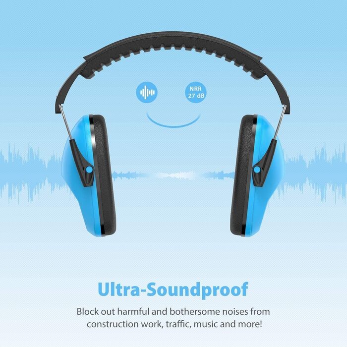 Навушники для захисту від шуму Dr.meter для дітей - шумопоглиначі, пасивні навушники для вух, захист для школи, SNR 27dB, для аутизму, сну, навчання, гри на барабанах, зелені та блакитні (синьо-фіолетові)