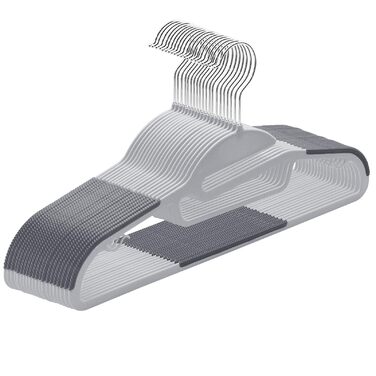 Плечики для одягу з пластику, 20 шт. Плечики з неслизьким покриттям, U-подібний отвір, для мокрого та сухого одягу, економія місця, з тримачем для краваток та поворотним гачком 360°, сірий + сріблястий, APY0420G