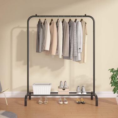MOYIPIN Metal Clothes Rack, Single Rod Portable Clothes Hanger Rack for Hanging Clothes, Clothes Rack for Bedroom, Balcony 110.5 cm, White (Black)