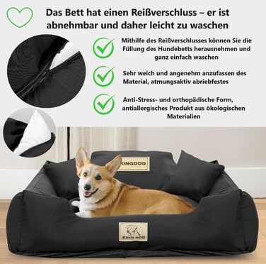 Крісло-ліжко для собак великих порід King Dog XL 115x95 см. Зі змінним іменем, знімний килимок, чорний колір.