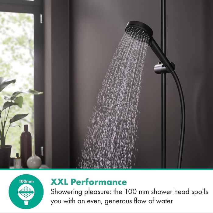 hansgrohe Vernis Blend - Showerhead, Hand Shower with 2 Spray Patterns, Round Shower Head (100 mm), Showerhead with Anti-Limescale Function, Matte Black, 26270670