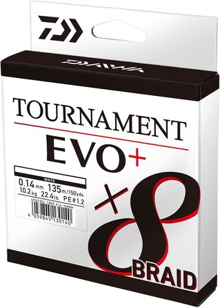 Daiwa Tournament X8 Braid EVO+, 135m White, Braided Fishing Line